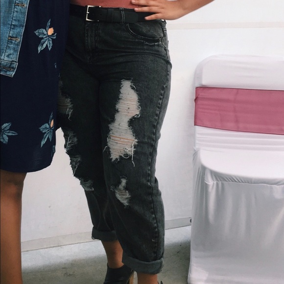 Cute grey & black washed high waisted loose jeans - Picture 2 of 3